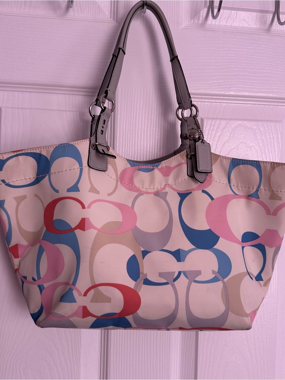 Coach Optic Signature Tote Bag with Pastel Logo Pattern Y2K Vintage 2000-2010